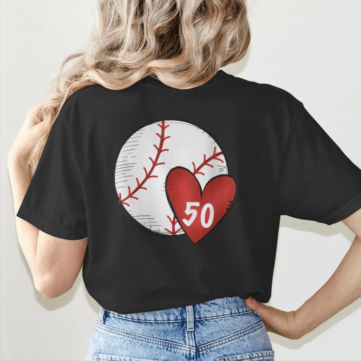 Womens Custom Baseball Mom Number 50 Heart For Mom Mommy Women's T-Shirt Back Print Womens Custom Baseball Mom Number 50 Heart For Mom Mommy Women's T-Shirt Back Print