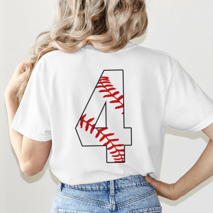4 Laces 4th Birthday Boy Four Years Baseball Mom T-Shirt Women's T-Shirt Back Print
