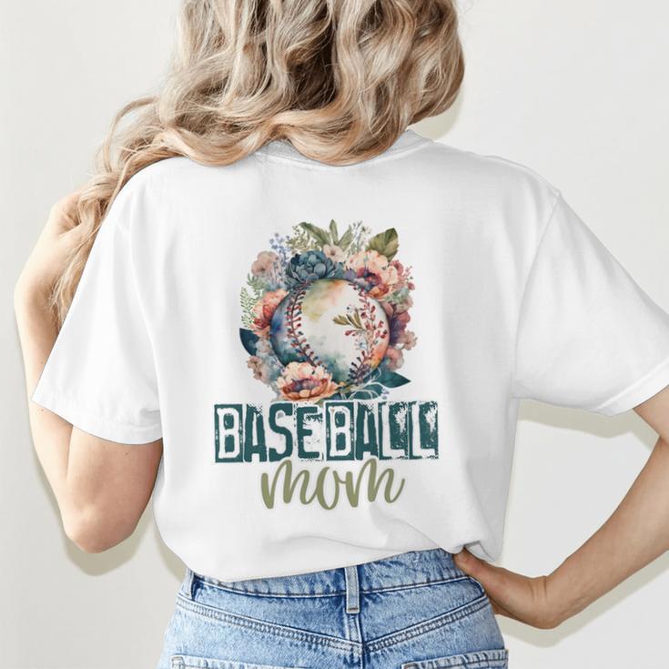 Artsy Baseball Mom Flowers Unique Game Day Ball Distressed Women's T-Shirt Back Print Artsy Baseball Mom Flowers Unique Game Day Ball Distressed Women's T-Shirt Back Print