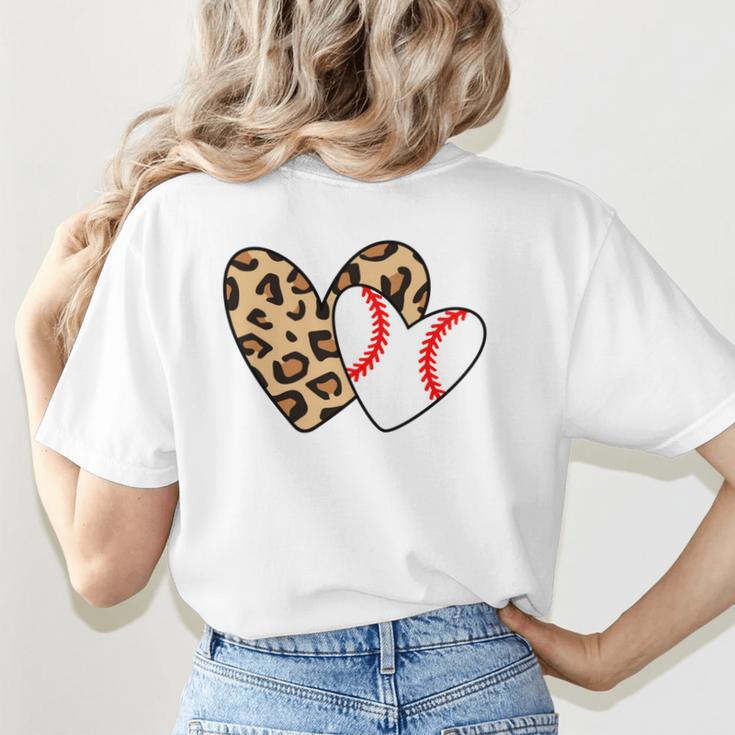 Baseball Heart Leopard Heart Sport Baseball Mom Women's T-Shirt Back Print