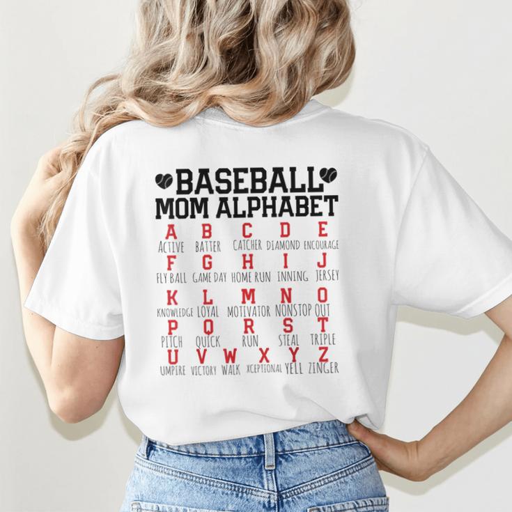 Baseball Mom Alphabet Women's T-Shirt Back Print Baseball Mom Alphabet Women's T-Shirt Back Print