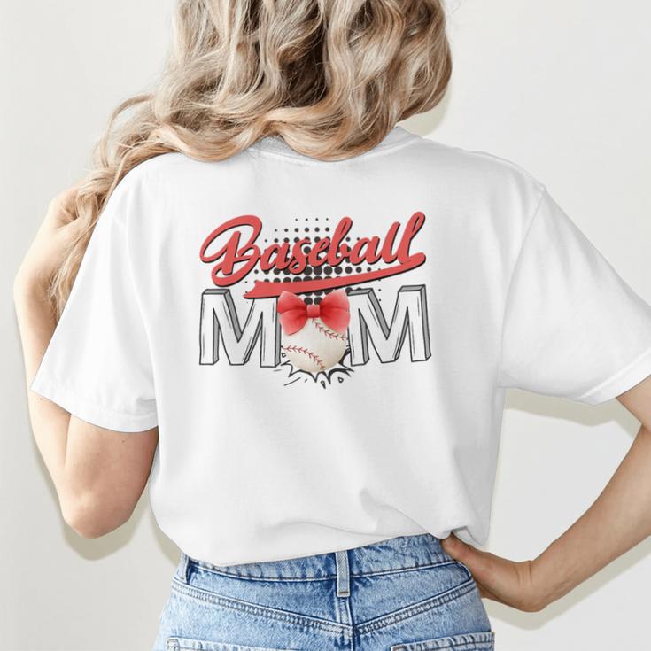 Baseball Mom Coquette Pink Bow Baseball Mama Premium Women's T-Shirt Back Print