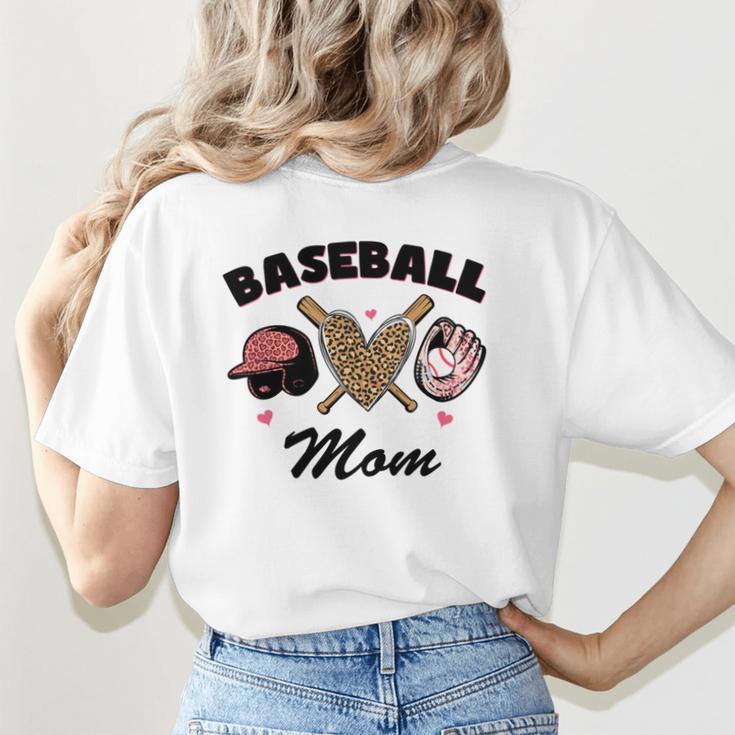 Baseball Mom Leopard Heart Game Day Love Mommy Women's T-Shirt Back Print Baseball Mom Leopard Heart Game Day Love Mommy Women's T-Shirt Back Print