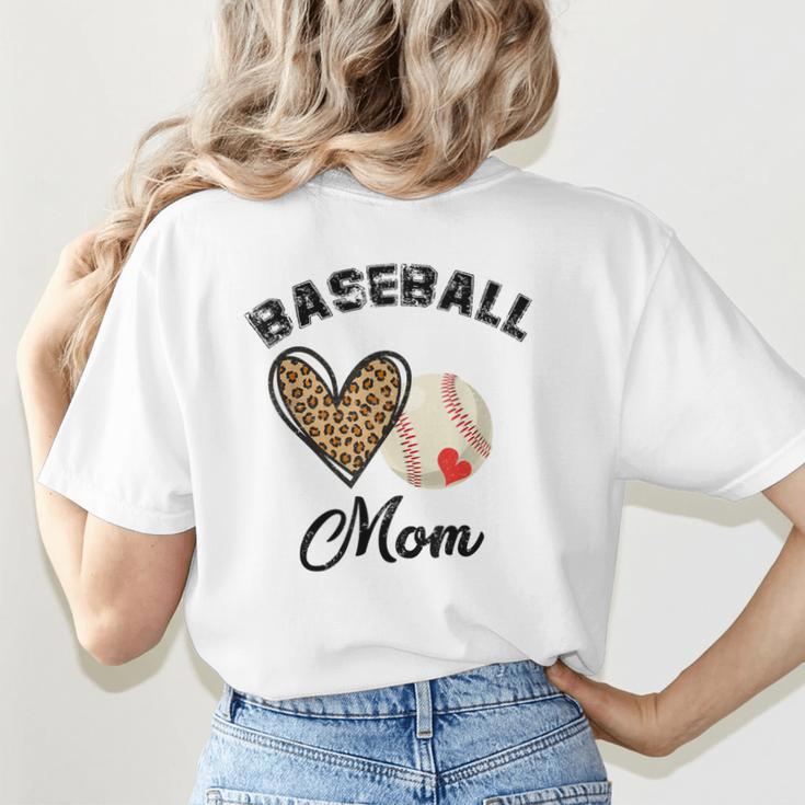 Baseball Mom Leopard Heart Baseball Player Kids Women's T-Shirt Back Print
