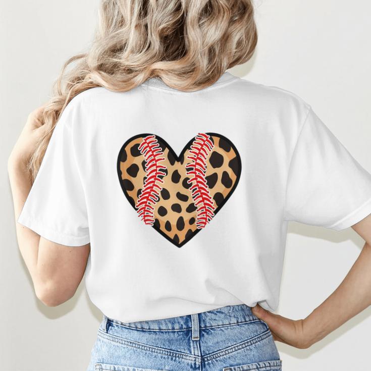 Baseball Mom Leopard Heart Valentine Day Mother Day Women's T-Shirt Back Print