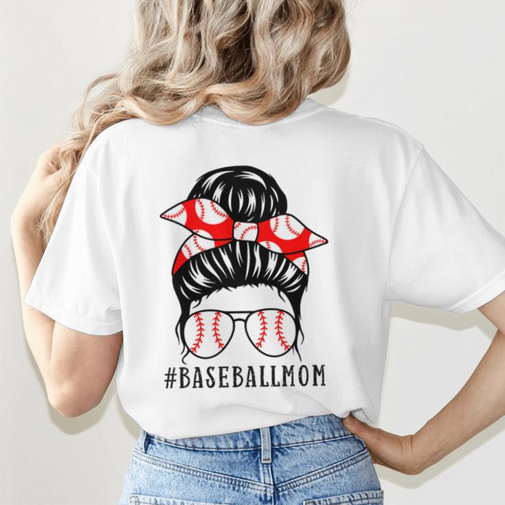 Baseball Mom Leopard Messy Bun Game Day Women's T-Shirt Back Print