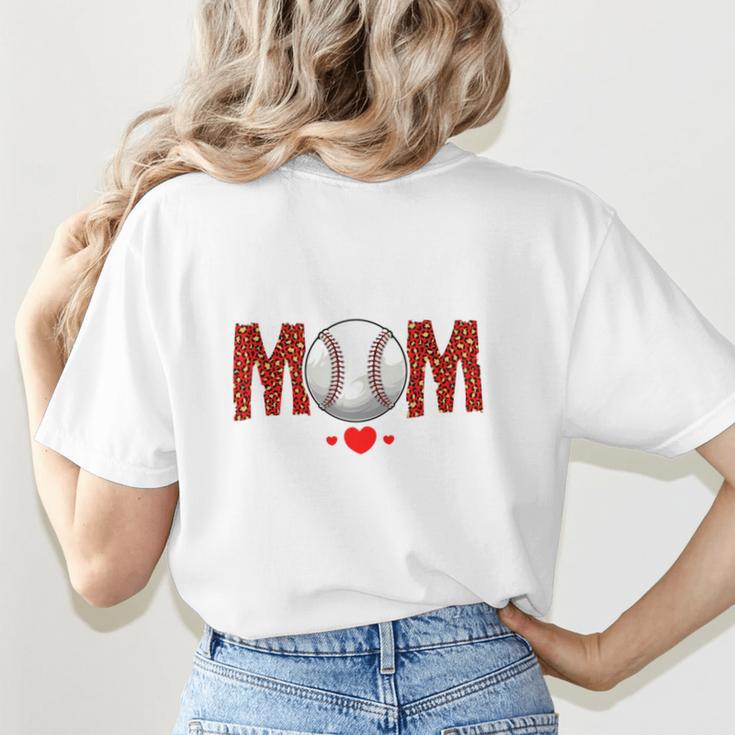 Baseball Mom Leopard Sports Players Mother's Day Women's T-Shirt Back Print