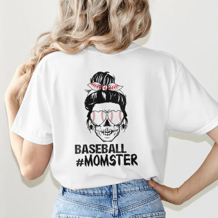 Baseball Momster Messy Bun Skull Mom For Women Halloween Women's T-Shirt Back Print Baseball Momster Messy Bun Skull Mom For Women Halloween Women's T-Shirt Back Print