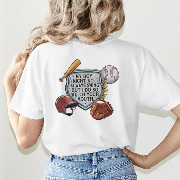 My Boy Might Not Always Swing Baseball Mom Premium Women's T-Shirt Back Print
