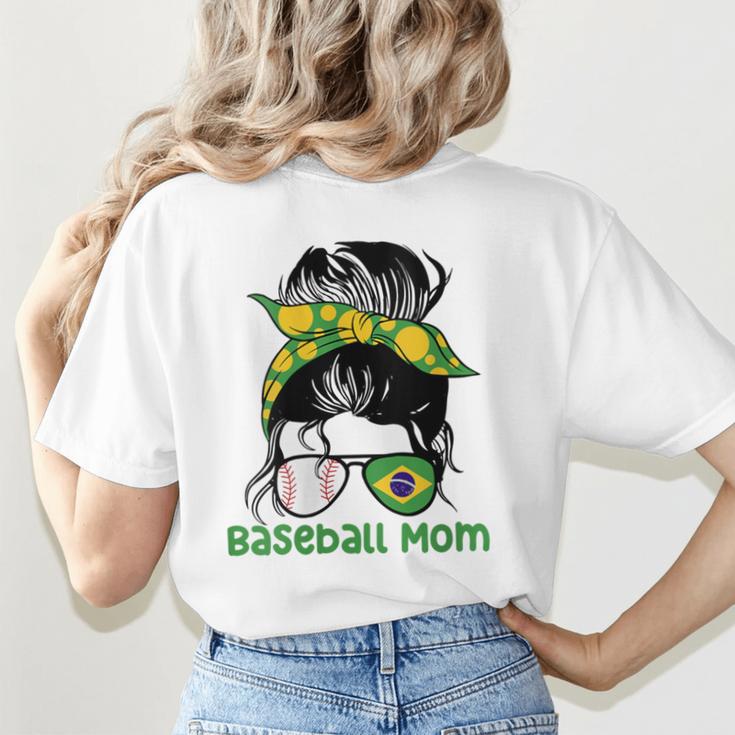 Brazil Baseball Mom Messy Bun Women's T-Shirt Back Print