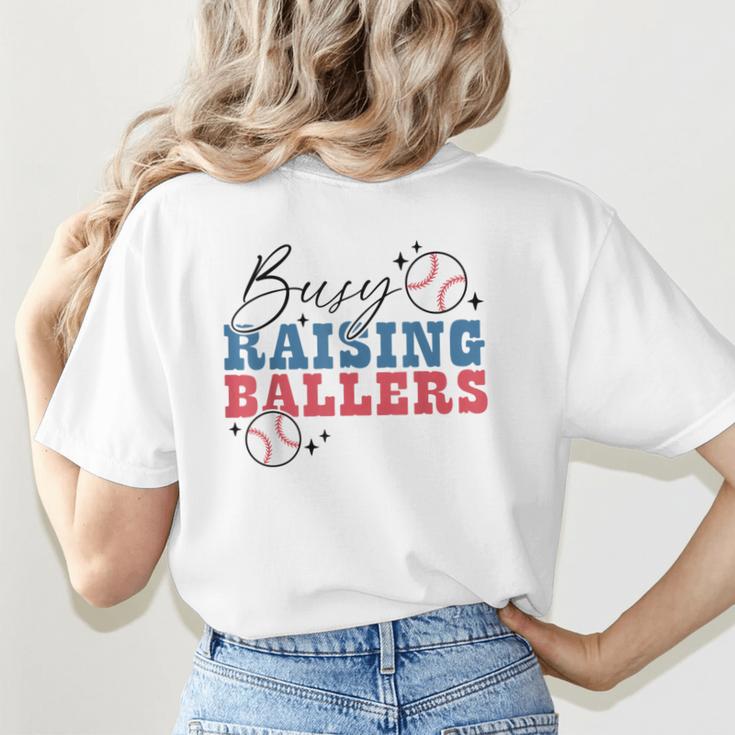 Busy Raising Ballers Retro Groovy Baseball Mom Outfit Women's T-Shirt Back Print Busy Raising Ballers Retro Groovy Baseball Mom Outfit Women's T-Shirt Back Print