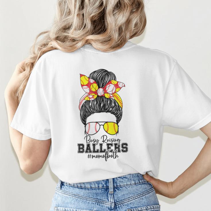 Busy Raising Ballers Softball Messy Bun Baseball Mom Women's T-Shirt Back Print Busy Raising Ballers Softball Messy Bun Baseball Mom Women's T-Shirt Back Print