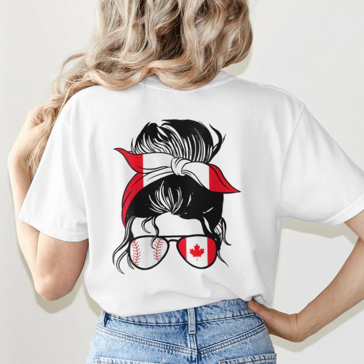 Canadian Baseball Mom Canada Flag Baseball Girl Women's T-Shirt Back Print Canadian Baseball Mom Canada Flag Baseball Girl Women's T-Shirt Back Print