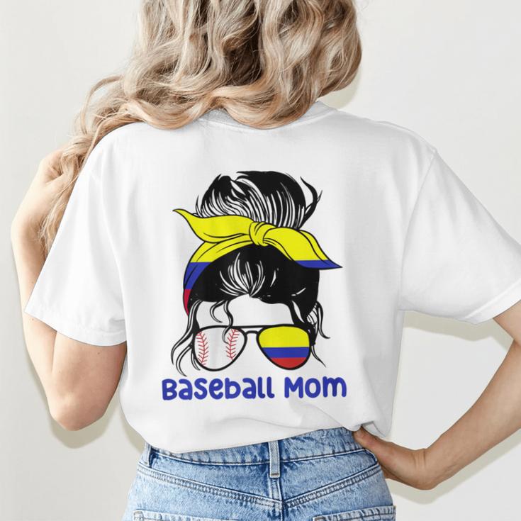 Colombia Baseball Mom Messy Bun Women's T-Shirt Back Print Colombia Baseball Mom Messy Bun Women's T-Shirt Back Print