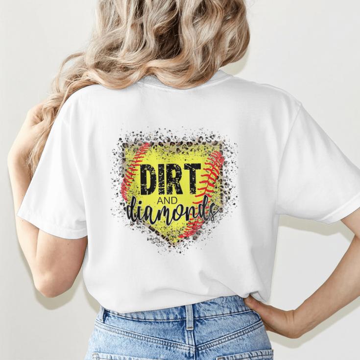 Dirt And Diamonds Baseball Leopard Baseball Mom Women's T-Shirt Back Print
