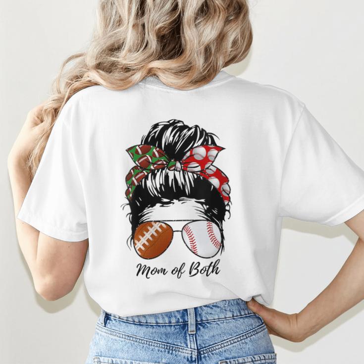 Football Mom Baseball Mom Of Both Messy Bun Mother's Day Women's T-Shirt Back Print Football Mom Baseball Mom Of Both Messy Bun Mother's Day Women's T-Shirt Back Print