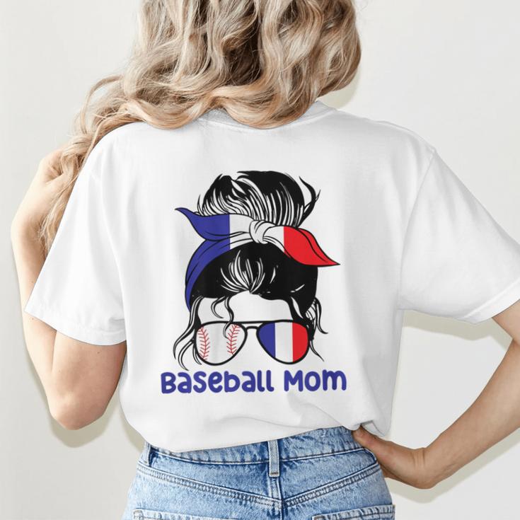 French Baseball Mom France Messy Bun Women's T-Shirt Back Print French Baseball Mom France Messy Bun Women's T-Shirt Back Print