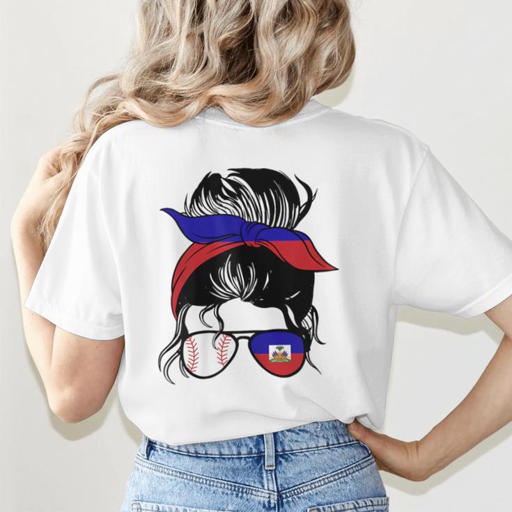 Haitian Baseball Mom Haiti Flag Baseball Girl Women's T-Shirt Back Print