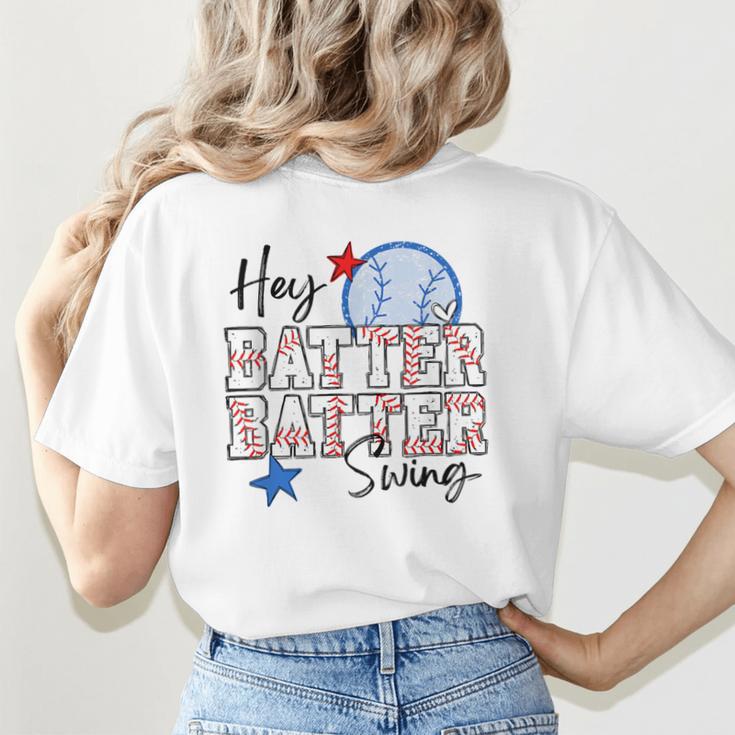 Hey Batter Batter Swing Graphic For Baseball Moms Women's T-Shirt Back Print