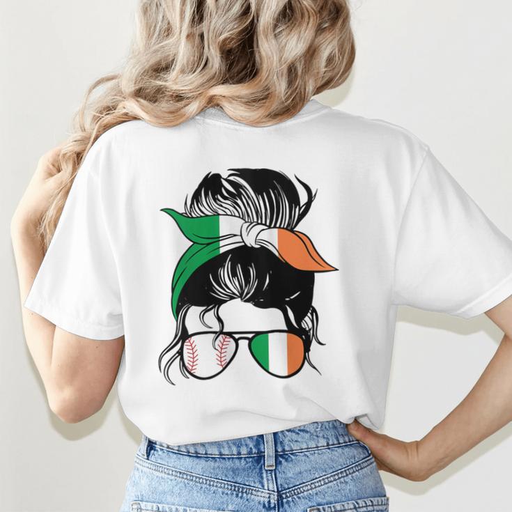 Ireland Baseball Mom Messy Bun Irish Baseball Girl Women's T-Shirt Back Print Ireland Baseball Mom Messy Bun Irish Baseball Girl Women's T-Shirt Back Print
