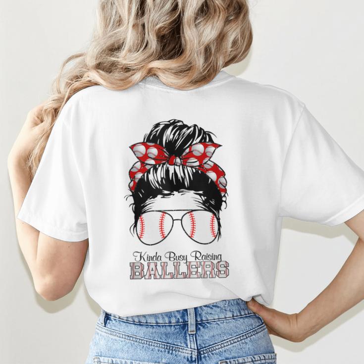 Kinda Busy Raising Ballers Messy Bun Funny Baseball Mom Women's T-Shirt Back Print Kinda Busy Raising Ballers Messy Bun Funny Baseball Mom Women's T-Shirt Back Print