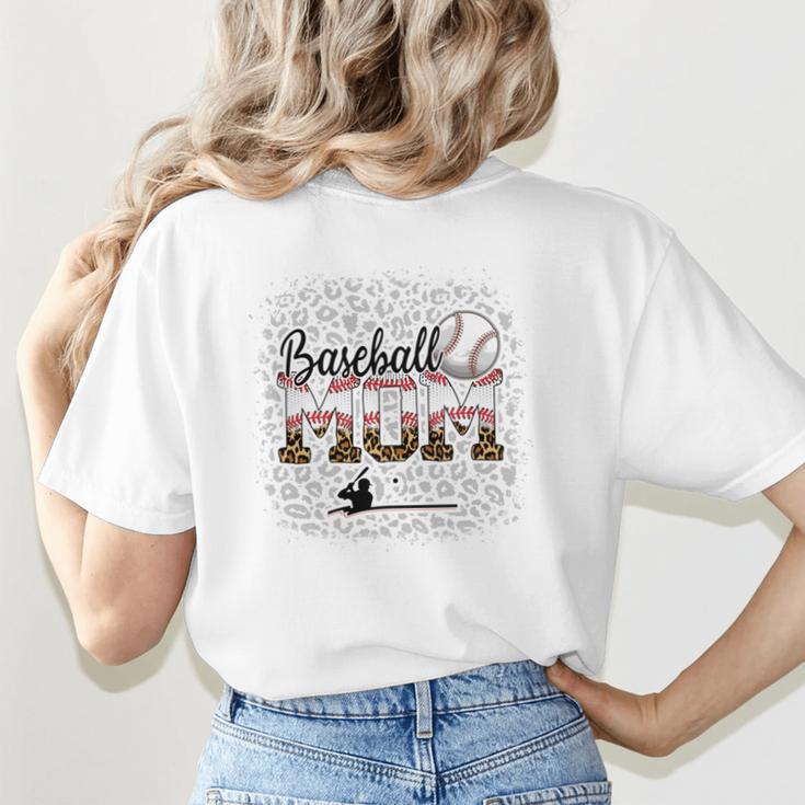 Leopard Baseball Mom Mama Mommy Bleached Women's T-Shirt Back Print Leopard Baseball Mom Mama Mommy Bleached Women's T-Shirt Back Print
