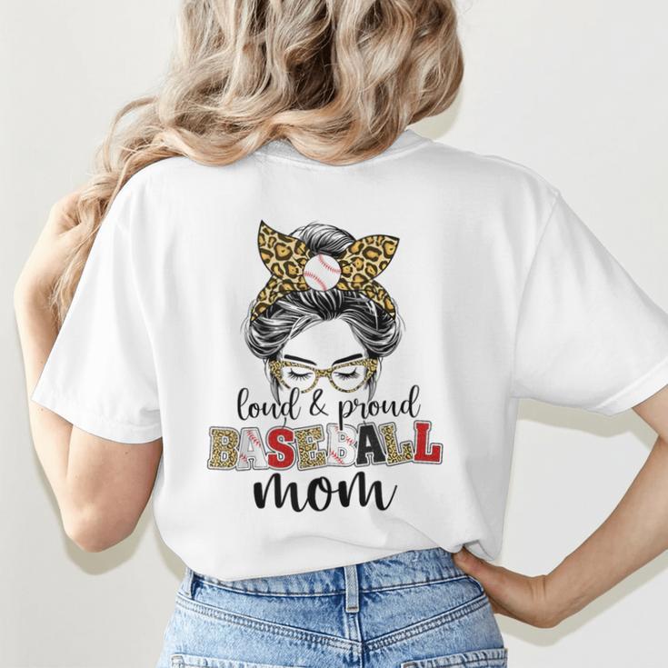 Loud And Proud Baseball Mom Messy Bun Leopard Baseball Mom Women's T-Shirt Back Print Loud And Proud Baseball Mom Messy Bun Leopard Baseball Mom Women's T-Shirt Back Print