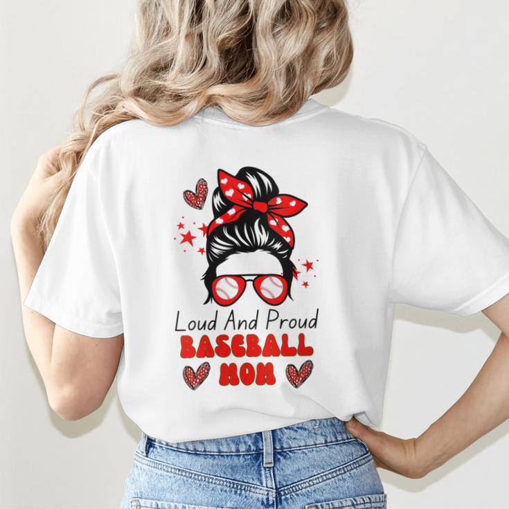 Loud And Proud Baseball Mom Messy Bun Leopard Mother Day Women's T-Shirt Back Print Loud And Proud Baseball Mom Messy Bun Leopard Mother Day Women's T-Shirt Back Print