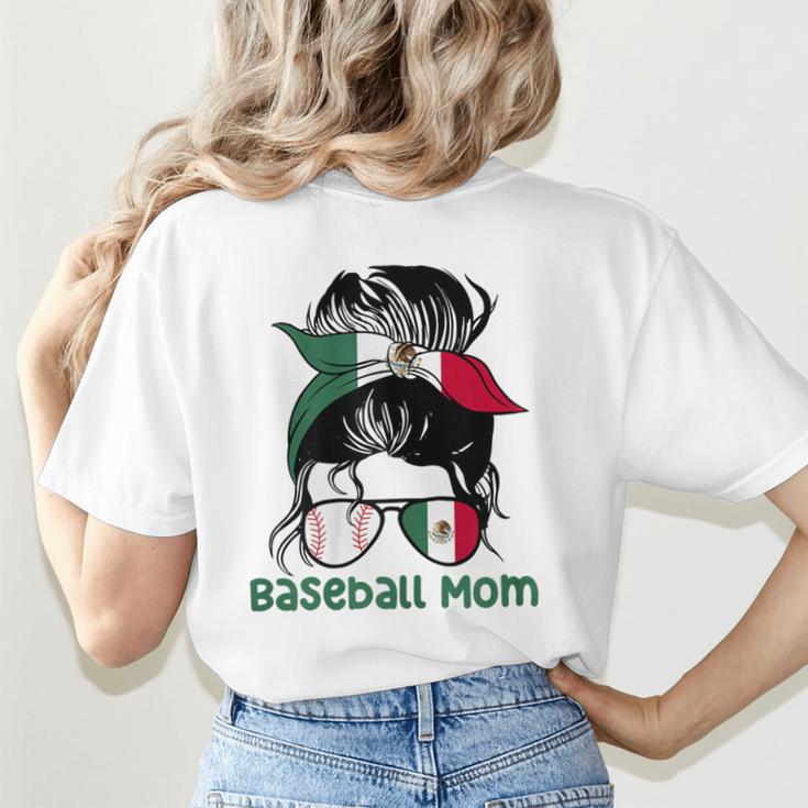 Mexico Baseball Mom Messy Bun Women's T-Shirt Back Print Mexico Baseball Mom Messy Bun Women's T-Shirt Back Print