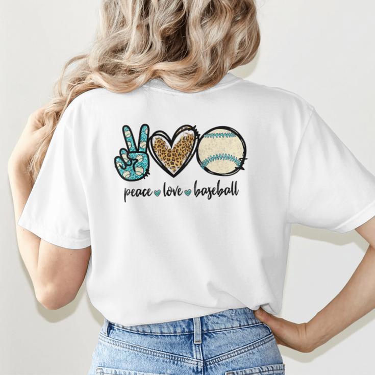 Peace Love Baseball Lover Motif For Women Pink Baseball Mom Women's T-Shirt Back Print