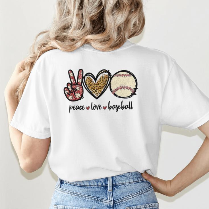 Peace Love Baseball Mom Leopard Print Cheetah Pattern Women's T-Shirt Back Print
