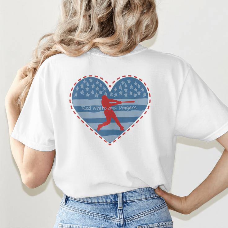 Primitive Patriotic American Baseball Mom Softball Dingers Women's T-Shirt Back Print Primitive Patriotic American Baseball Mom Softball Dingers Women's T-Shirt Back Print