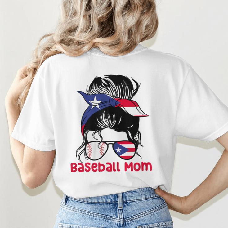 Puerto Rico Baseball Mom Messy Bun Boricua Women's T-Shirt Back Print Puerto Rico Baseball Mom Messy Bun Boricua Women's T-Shirt Back Print
