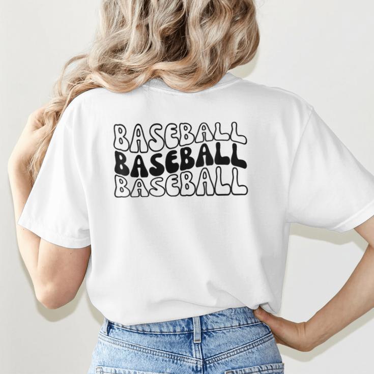 Retro Baseball Mama Groovy Baseball Mom Women's T-Shirt Back Print Retro Baseball Mama Groovy Baseball Mom Women's T-Shirt Back Print