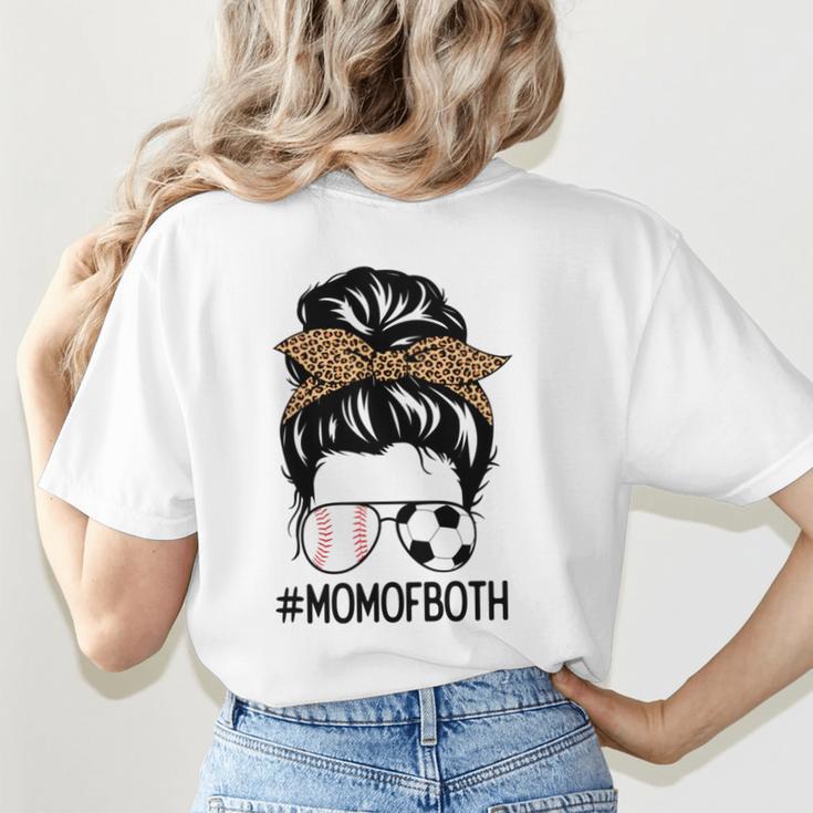 Soccer Baseball Mom Of Both Messy Bun Leopard Mother's Day Women's T-Shirt Back Print Soccer Baseball Mom Of Both Messy Bun Leopard Mother's Day Women's T-Shirt Back Print