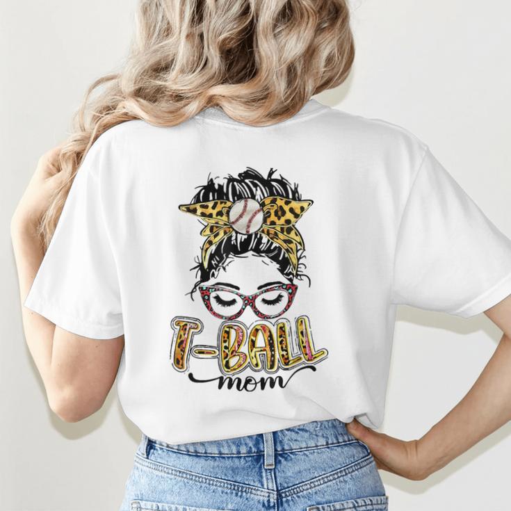 T Ball Mom Messy Bun Leopard Baseball Mom Leopard Women's T-Shirt Back Print T Ball Mom Messy Bun Leopard Baseball Mom Leopard Women's T-Shirt Back Print