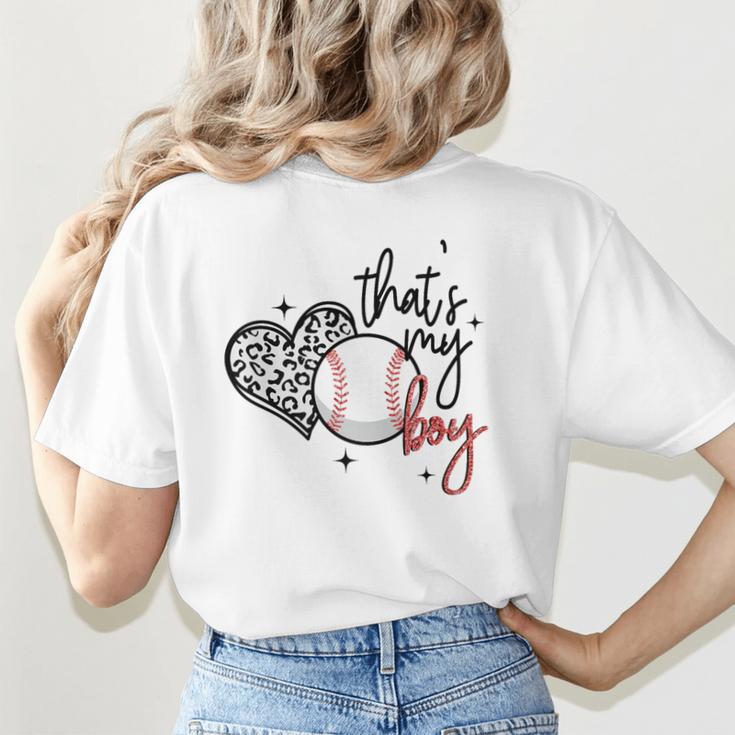 That's My Boy Leopard Heart Baseball Mom Premium Women's T-Shirt Back Print