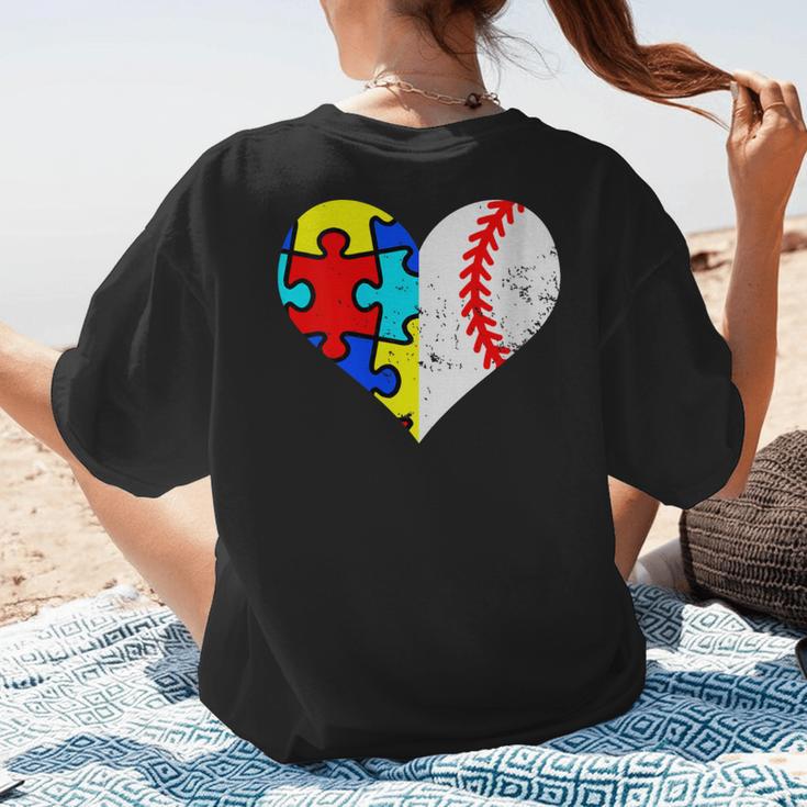 Autism Baseball Heart Autism Puzzle Baseball Mom Women's T-Shirt Back Print
