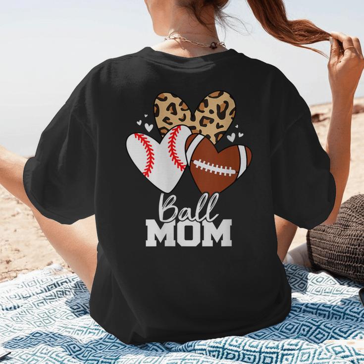 Ball Mom Football Baseball Mom Heart Women's T-Shirt Back Print Ball Mom Football Baseball Mom Heart Women's T-Shirt Back Print