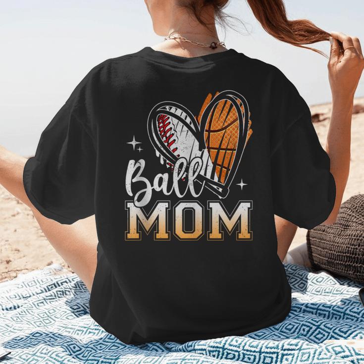 Ball Mom Heart Basketball Baseball Mom Women's T-Shirt Back Print