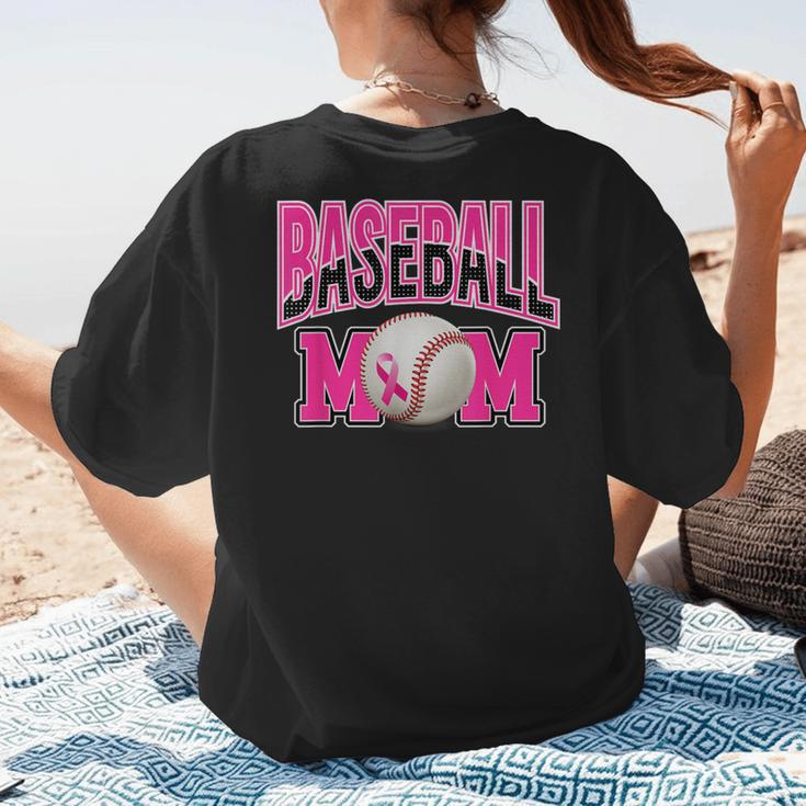 BASEBALL MOM BREAST CANCER RIBBON PINK SPORTS MOM Women's T-Shirt Back Print
