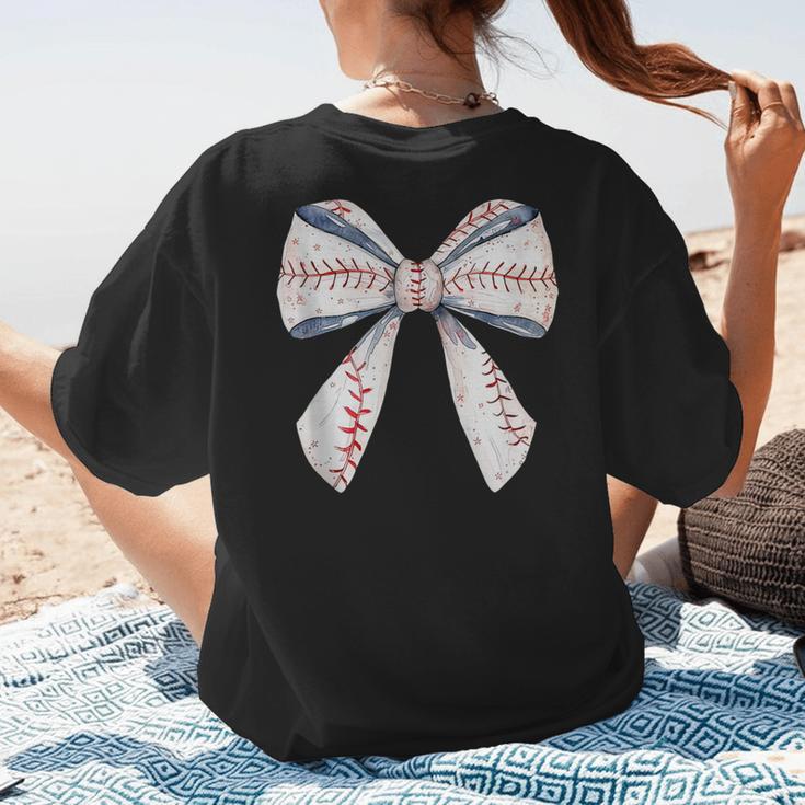 Baseball Mom Coquette Bow Baseball Mama Women's T-Shirt Back Print