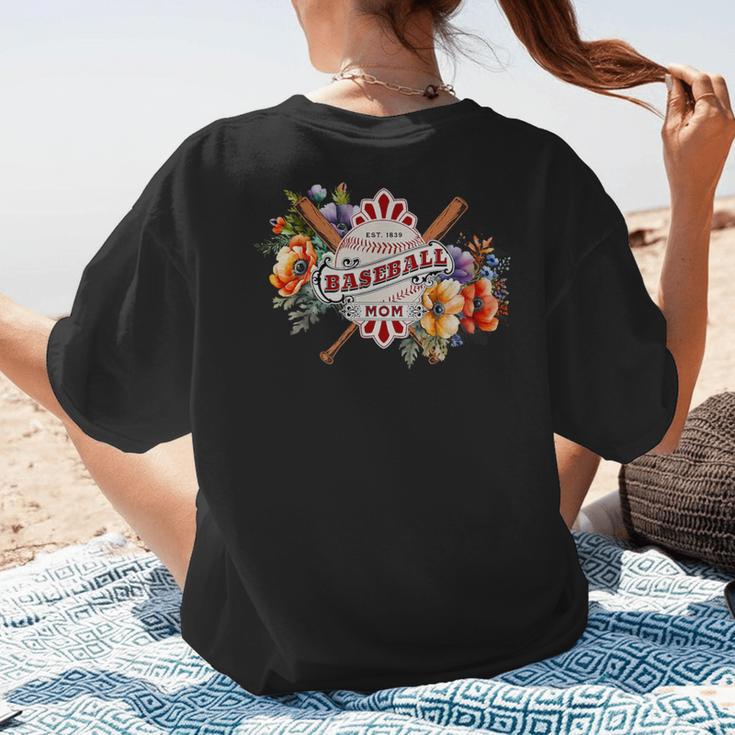 Baseball Mom With Garden Flowers Women's T-Shirt Back Print Baseball Mom With Garden Flowers Women's T-Shirt Back Print
