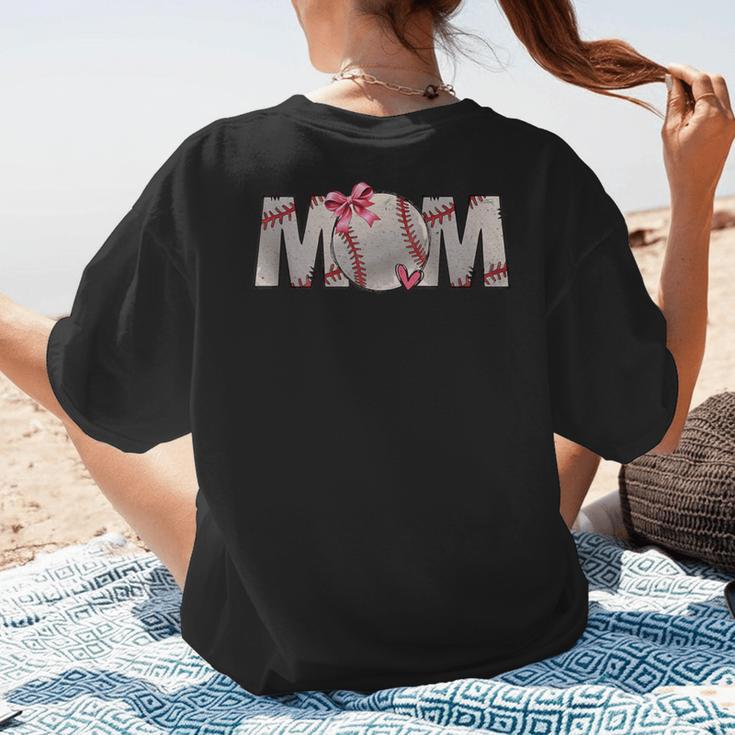 Baseball Mom With Pink Bow Women's T-Shirt Back Print Baseball Mom With Pink Bow Women's T-Shirt Back Print