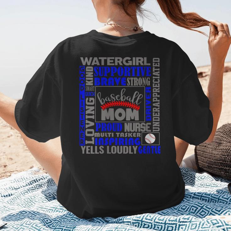 Baseball Mom Traits For Great Mothers Grey And Blue Women's T-Shirt Back Print