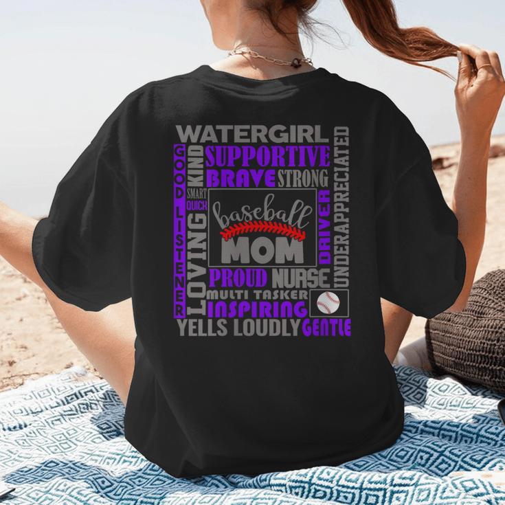 Baseball Mom Traits For Great Mothers Grey And Purple Women's T-Shirt Back Print