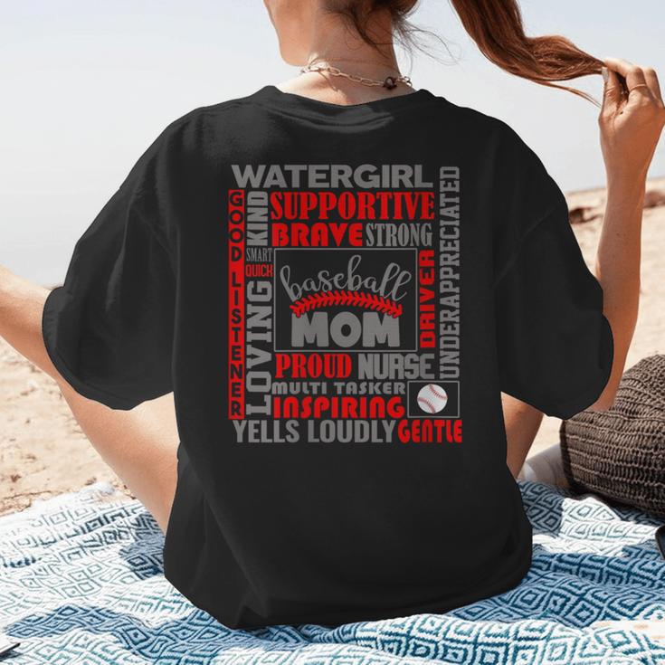 Baseball Mom Traits For Great Mothers Grey And Red Women's T-Shirt Back Print