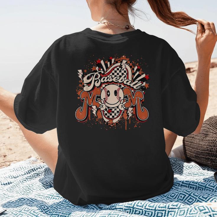 Baseball Mom Vintage Retro Groovy Sport Fan Mother Day Women's T-Shirt Back Print