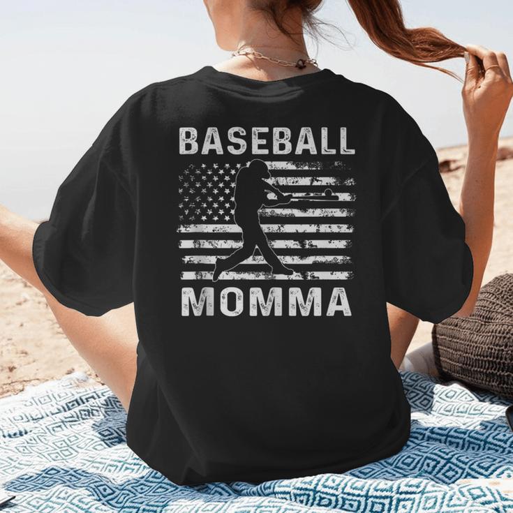 Baseball Momma Mom USA Flag 4th Of July Women's T-Shirt Back Print Baseball Momma Mom USA Flag 4th Of July Women's T-Shirt Back Print