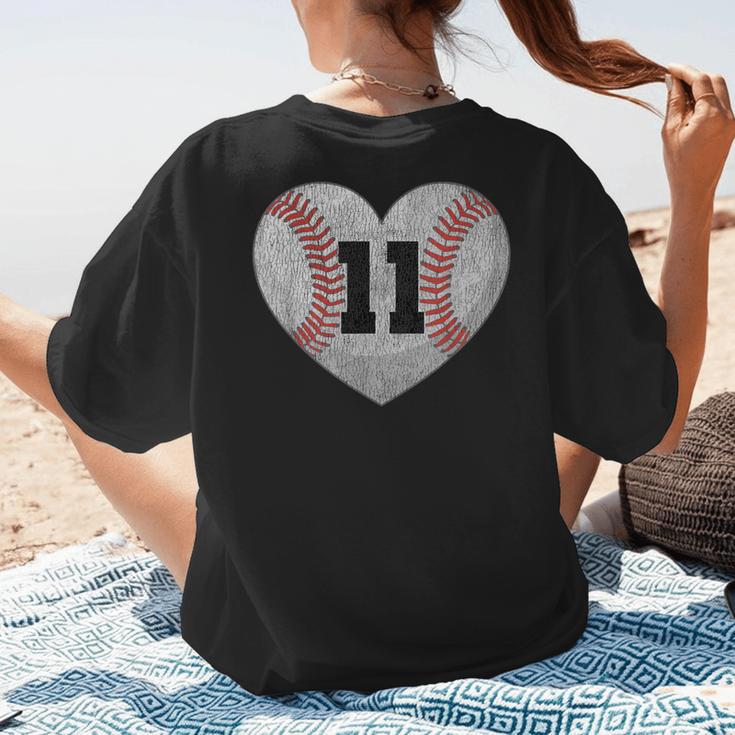 Baseball Number 11 Distressed Heart For Baseball Moms Women's T-Shirt Back Print Baseball Number 11 Distressed Heart For Baseball Moms Women's T-Shirt Back Print